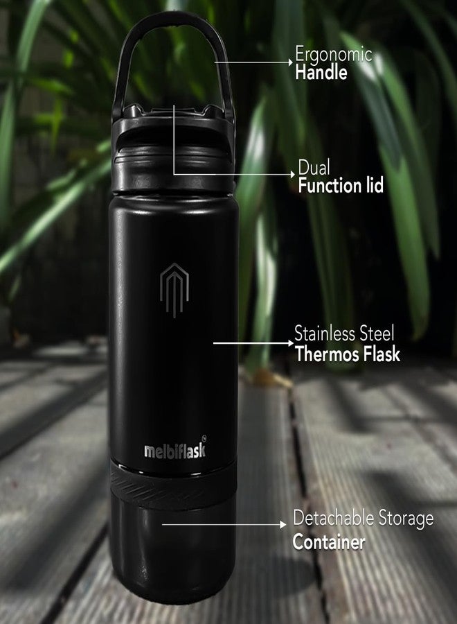 Melbify Melbiflask Mini | 2 in 1 Everyday Flask with Snack Compartment | 500 ml | Black | Hot 12 Hrs/Cold 24 Hrs | Wide Mouth | Easy Flip Lid | BPA-Free | Fits in Bag/Car | Ideal for School, Work, Gym - Image 5
